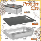 4 Pcs Grill Prep Trays Set Stainless Steel Grilling Prep And Serve Trays 2 Marinade Container with Lids and Cutting Board for Vegetables, Fish, Plating Food & BBQ Prep Tub