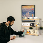 Coffee Mug Holder Wooden Cup Rack,3-Tier Acrylic Home Coffee Mug Display Rack for Kitchen Countertops, Coffee Bars, for Placing Mugs, Coffee Beans, Syrup, Cups, Stirrers ﻿