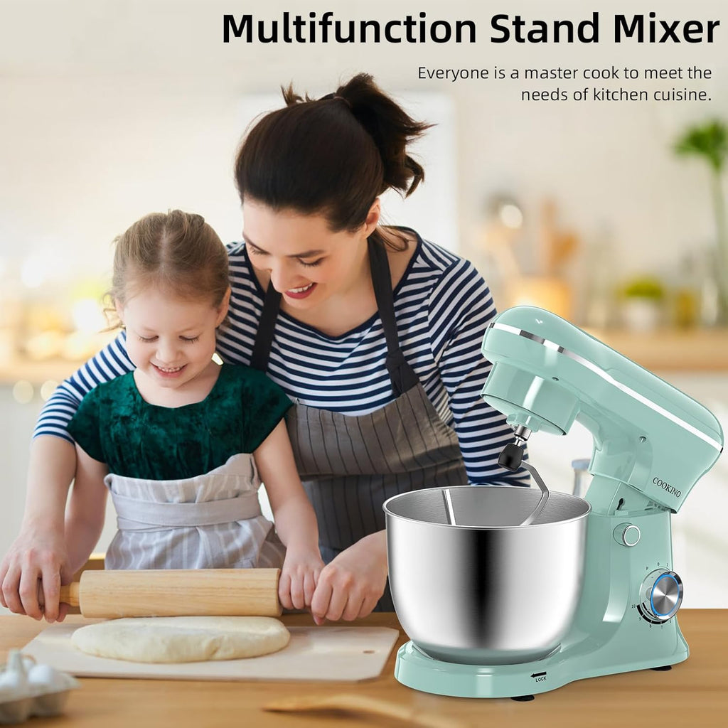 Electric Stand Mixer, 10 Speeds Tilt-Head Food Mixer, 3-IN-1 Kitchen Mixer for Daily Cooks with Dishwasher-Safe 6.5 QT Bowl,Dough Hook, Beater, Whisk (Agave Green)