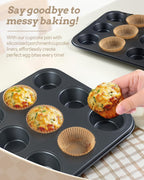 2 Pack Muffin Pan for Baking, Standard Cupcake Pan includes 100 Natural Cupcake Liners, Muffin Tin Nonstick 12 Cup, Baking Pans Set, Carbon Steel Baking Supplies