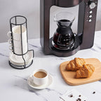 YOLIFE 2.5oz Porcelain Stackable Espresso Cups with Saucers and Metal Stand Set of 4, Stackable Cappuccino Cups, White Expresso Shots Cup Set for Coffee Drinks, Latte, Tea