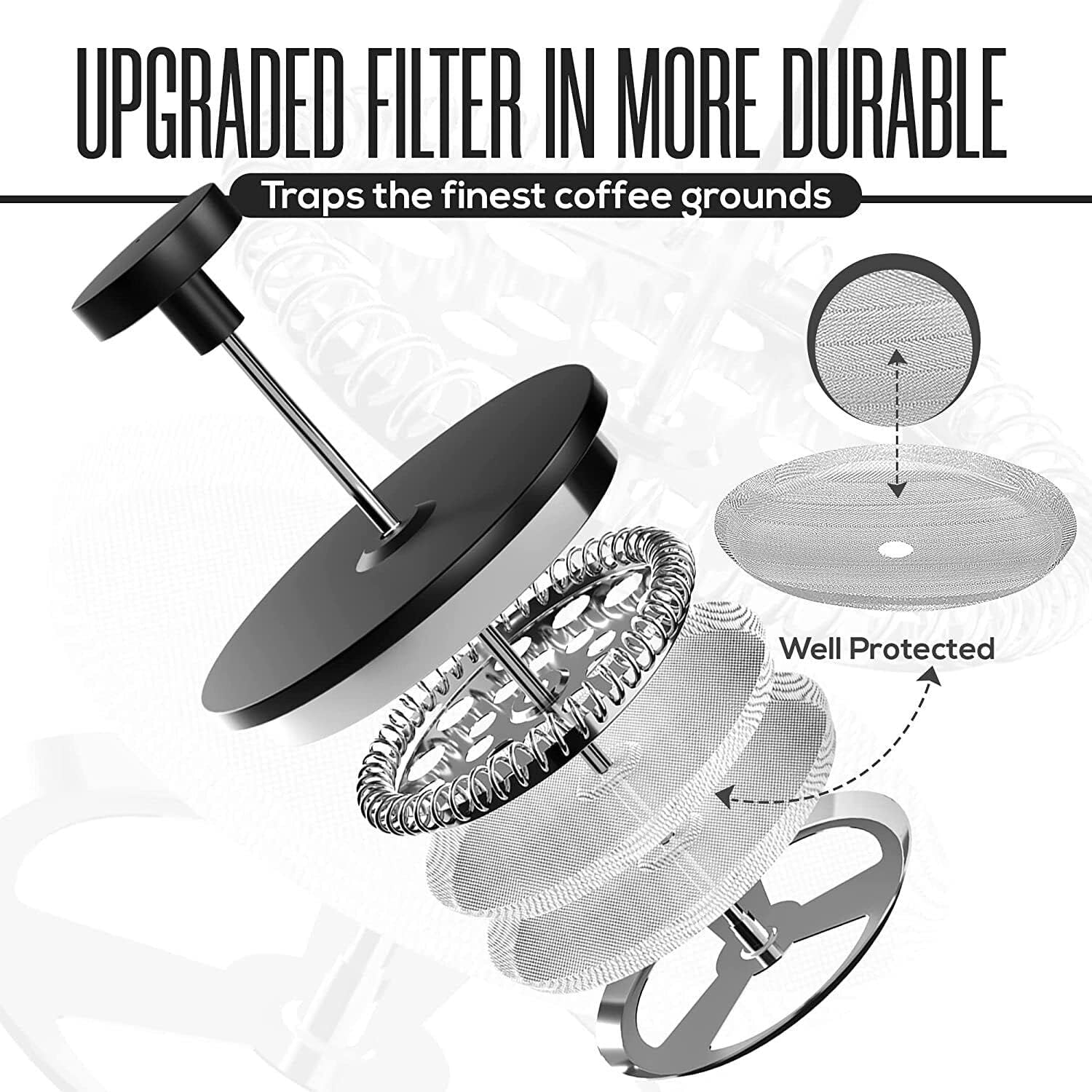 French Press Coffee Maker,Stainless Steel Double Wall Insulated Coffee Press 34 oz,4-8 Cups, Portable Hot Cold Brew Teapot Cafetera for Coffee Bar Accessories Kitchen Camping (Black,34oz)