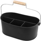 Alpha Living Home 4-Compartment Metal Flatware Caddy Silverware & Condiment Holder Cutlery Organizer Flatware Organizer - Perfect for Kitchen, Dining, and Picnics (Black)