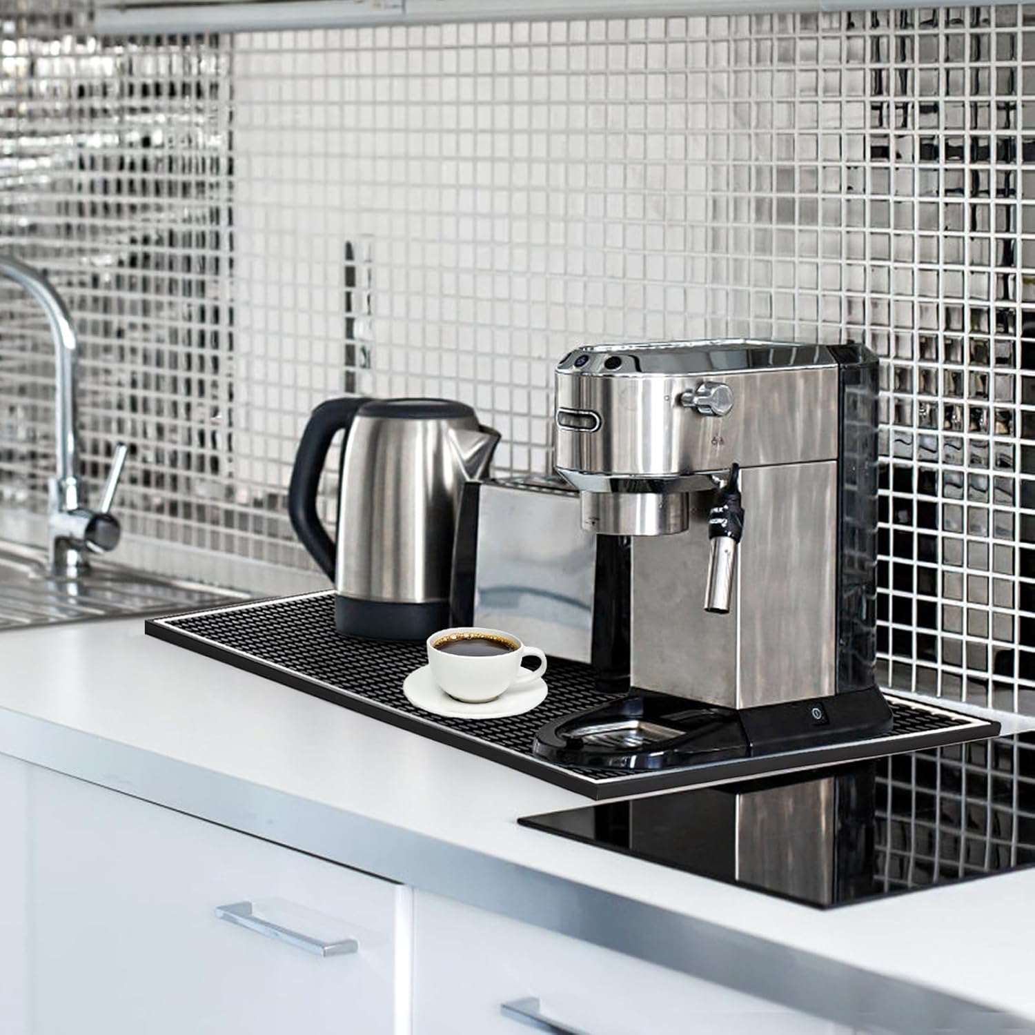 Jucoan 3 Pack Rubber Bar Mat for Countertop 18 x 12 Inch, 0.4 Inch Thicken Rubber Bar Service Mat, Non Slip Cocktail Drink Spill Mats for Bartender Bar Home, Dish Drying Mat for Kitchen