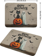 Happy Halloween Black Cat Ghost Dish Drying Mat for Kitchen Counter,Halloween Pumpkin Spiderweb Bat Drying Mat 18 x 24 Inch with High Absorbent Microfiber Drainer Mat for Coffee Bar