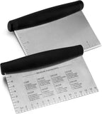 Metal Griddle Scraper Chopper, HaSteeL Stainless Steel Dough Bench Scraper Pastry Cutter with Measuring Marks, Multi-purpose Kitchen Tool for Flat Top Grilling/Baking/Cooking, Dishwasher Safe (2-Pack)