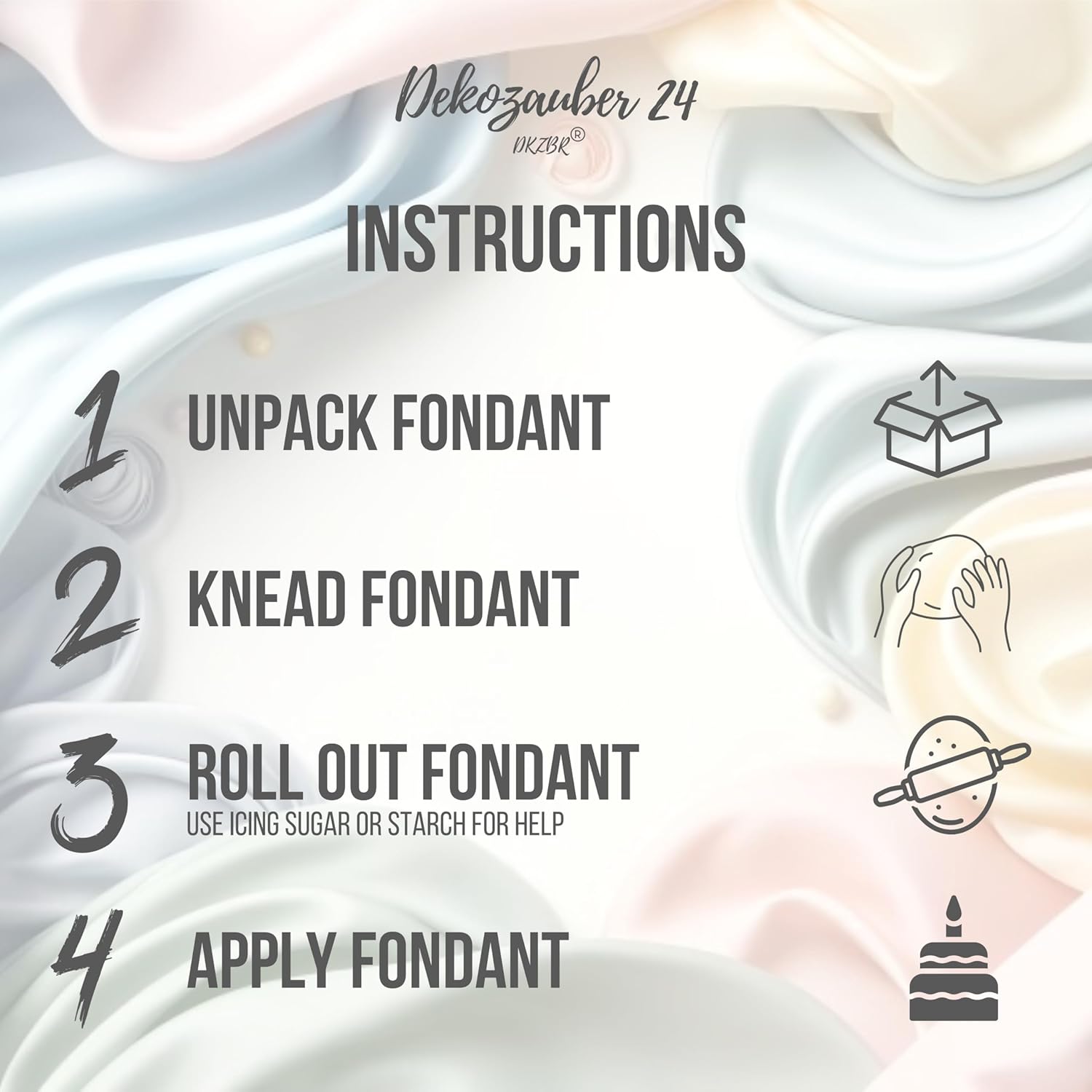 Dekozauber24 Fondant icing multipack, 5 pastel colors, 3.5oz (100g) rolled fondant per color, for cakes, cupcakes and figurines in pastel colored green, blue, pink, peach and yellow (PASTEL)