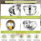 TeamFar Mixing Bowls, 4.5/3/1.5/1/0.7 QT, Stainless Steel Metal Nesting Salad Bowl with Lid Set of 5, Ideal for Prepping Serving, Healthy & Sturdy, Airtight Lid & Easy Clean, Multi-Color