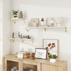 Dreamland 8 inch Deep Floating Shelves for Wall, 55 inch Long White Wall Mounted Shelves Set of 2, Wide Ledge Shelf with Gold Sturdy Metal Brackets for Living Room, Bathroom, Bedroom and Kitchen