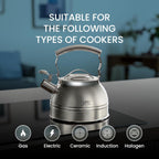 Whistling Tea Kettle Stovetop - Food Grade Stainless Steel Teapot for Stove Top with Ergonomic Handle for Gas, Induction, Electric Stovetops 2.3 Quart