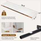 Fun Memories 40" Rustic Wood Floating Shelves with Invisible Brackets for Storage & Decor, Deep Wall Mounted Shelves for Bathroom, Kitchen, Living Room (White, Set of 2)