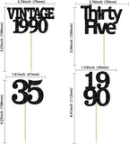 Gyufise 24Pcs Vintage 1990 Cupcake Toppers Glitter Cheers to 35 Fabulous Thirty Five Cupcake Picks 35th Birthday Wedding Anniversary Party Cake Decorations Supplies Black