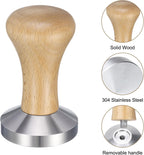 uxcell 51mm Espresso Tamper, Stainless Steel Press Tool Tamper with Wooden Handle, Espresso Accessories for Baristas, Home, Shops, Cafe (Flat Base, Light Wooden)