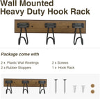 16" Wall Mounted Heavy Duty Label Hook Rack with 3 Hooks, for Hanging Coat, Hat, Jacket or Towel, Fit for Entryway, Hallway, Bedroom, Bathroom, Walk-in Closet and More - Brown/Black