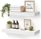 17x8x1.6 inch Floating Shelves Set of 2 – Solid Wood Rustic White Wall Mounted Shelf for Kitchen, Bathroom, Living Room