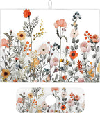 2Pcs Dish Drying Mats Faucet Mats Sets Large Size Coffee Mats Sink Faucet Mat Splash Guard for Kitchen Counter Bathroom Sink Coffee Bar Kitchen Decor (Colorful Wildflowers, 18"x24" 15" x 5.5"Set)