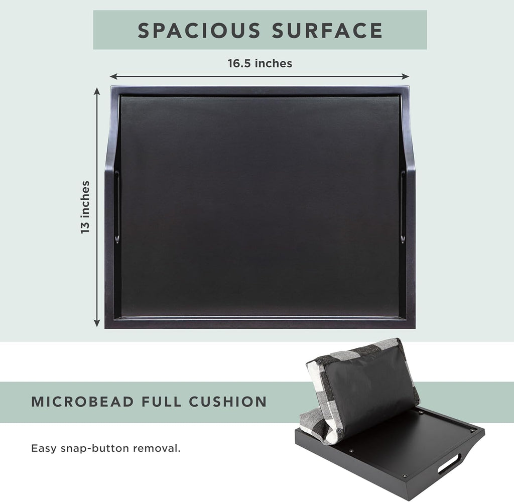 ROSSIE HOME Wood Bed Tray Lap Desk - Set of Two - with Hyacinth Storage Basket - Buffalo Check - Fits up to 15.6 Inch Laptops - Style No. 70108