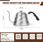 Pour Over Kettle for Manual Drip Coffee and Tea with Thermometer 28oz Gooseneck Kettle with Flow Control Stainless Steel Water Kettle for Stovetop,800ml,4 Cup,Silver,1Pack