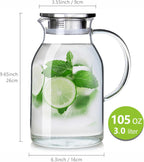 105OZ Glass Pitcher with Lid and Spout - High Heat Resistance Pitcher for Hot/Cold Water & Iced Tea (XL3.0L)