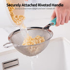 18/8 Stainless Steel Mesh Strainer: U-Taste 5.5 Inch Kitchen Fine Mesh Sieve Food Colander with Riveted Sturdy Silicone Handle and 30 Mesh Hole for Straining Flour, Pasta, Fruit, Quinoa(Aqua Sky)