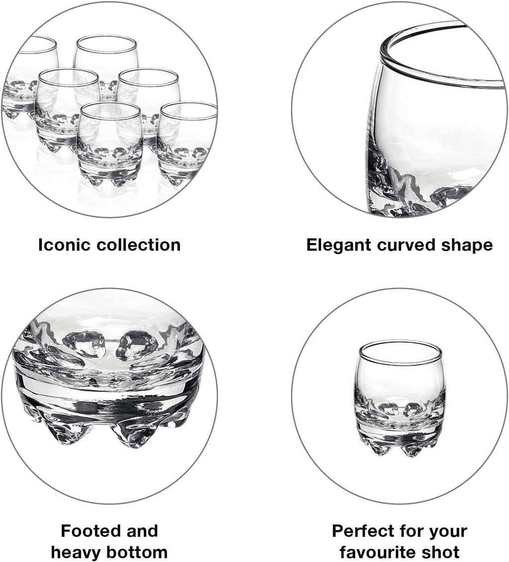 Bormioli Rocco Galassia Shot Glasses – Gift Set Of 6 Drinking Shot Cups With Elegant Curved Shape, Heavy Sham & Interlocking Feet – Short Shooter Tumblers For Liquors & Spirits (2.25oz)