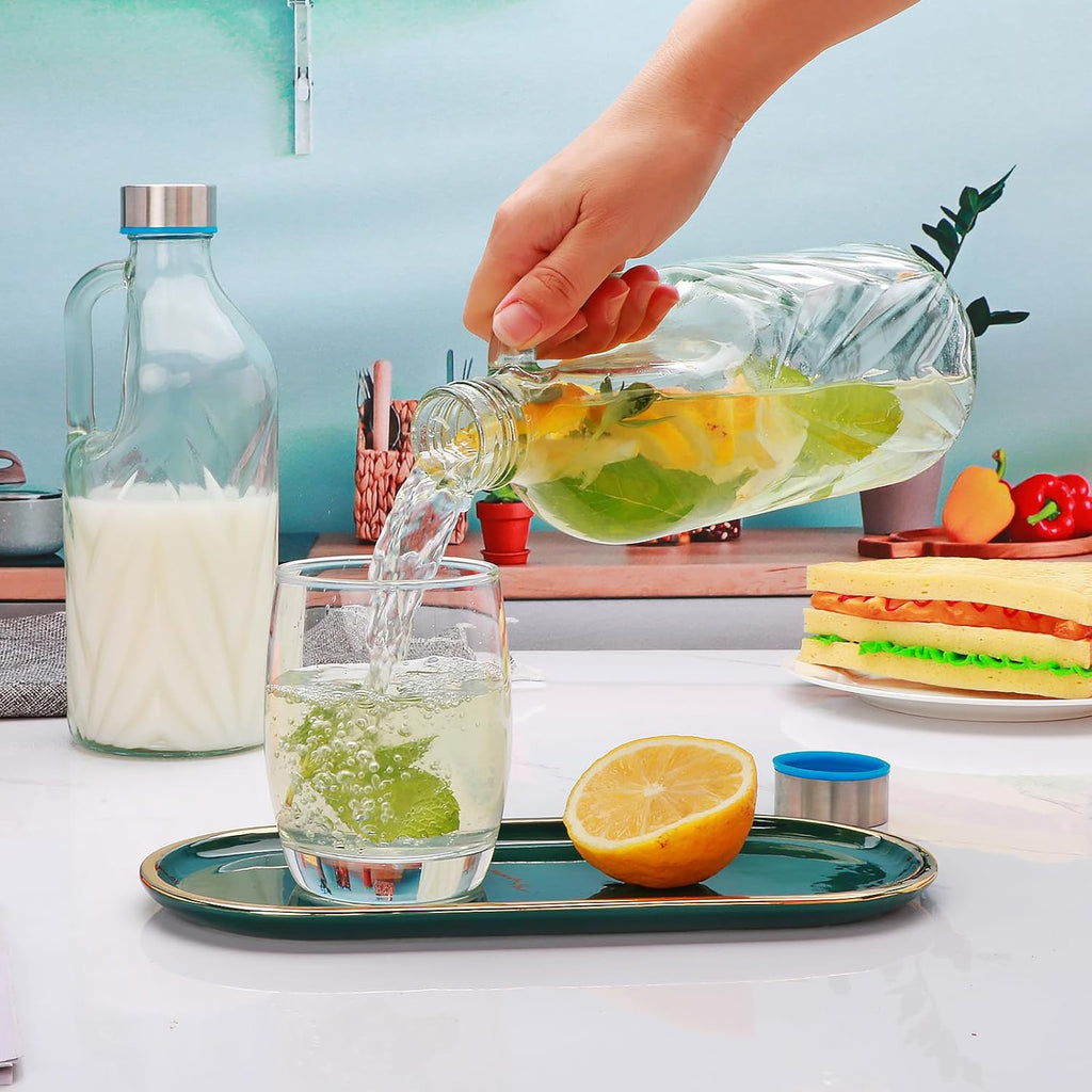 2 Pack 36oz Clear Glass Pitchers with Lids and Handles,Coffee Carafe Beverage Serveware,Water Jug for Making Tea and Juice