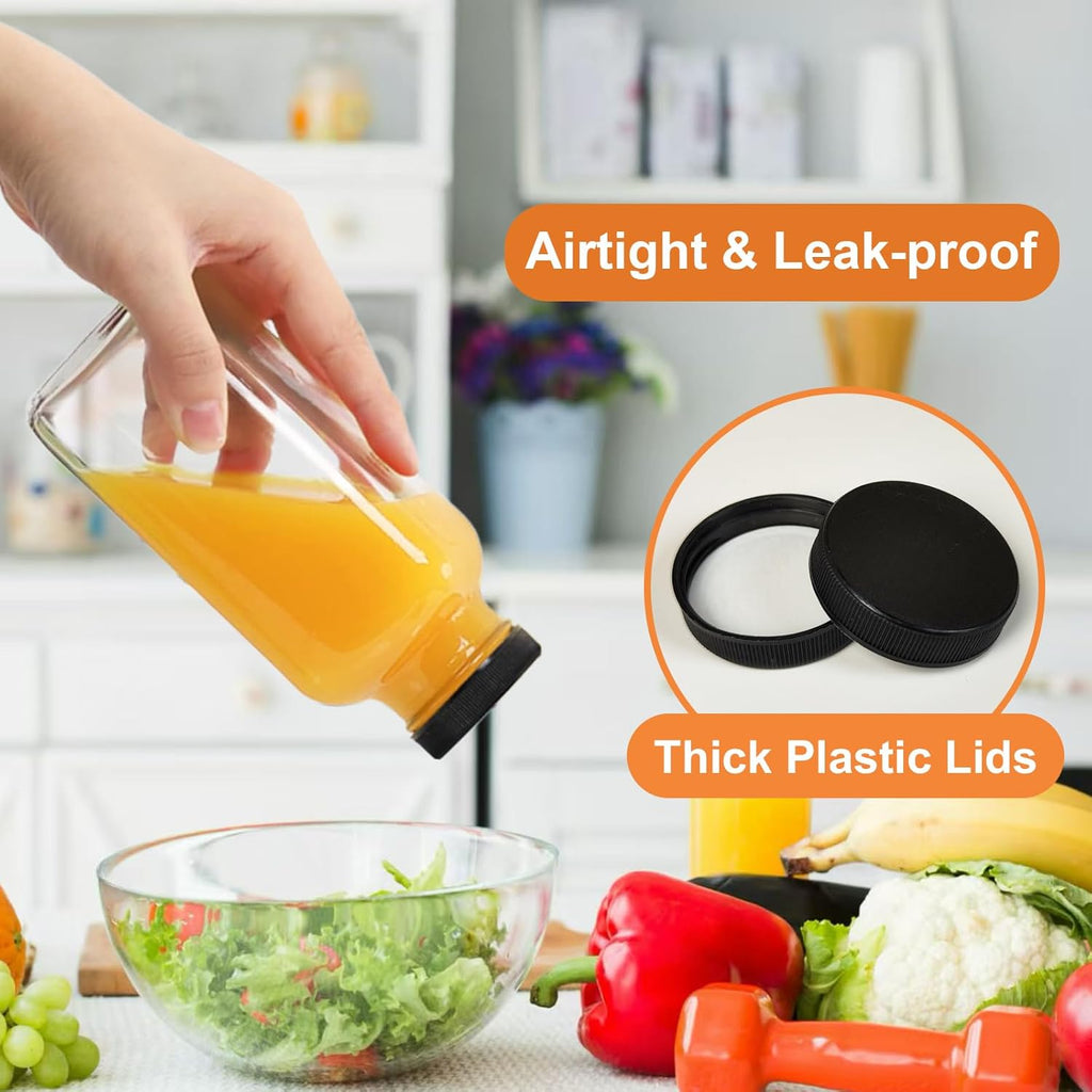 12 pack 12 oz Glass Juice Bottles with Lids, 360 ml Reusable Glass Water Bottles, Empty Drink Containers Drinking Jars with Brush, for Milk, Juicing, Kombucha, Ginger