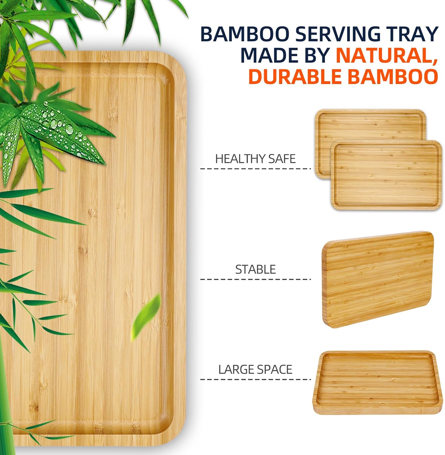 Bamboo Serving Tray 2 Pack – Trays for Serving Food in Bed Couch Kitchen or Patio – Rectangular Wooden Platters for Meals Snacks or Decor – TV Trays Set for Dinner or Party or Tabletop Fire Pit