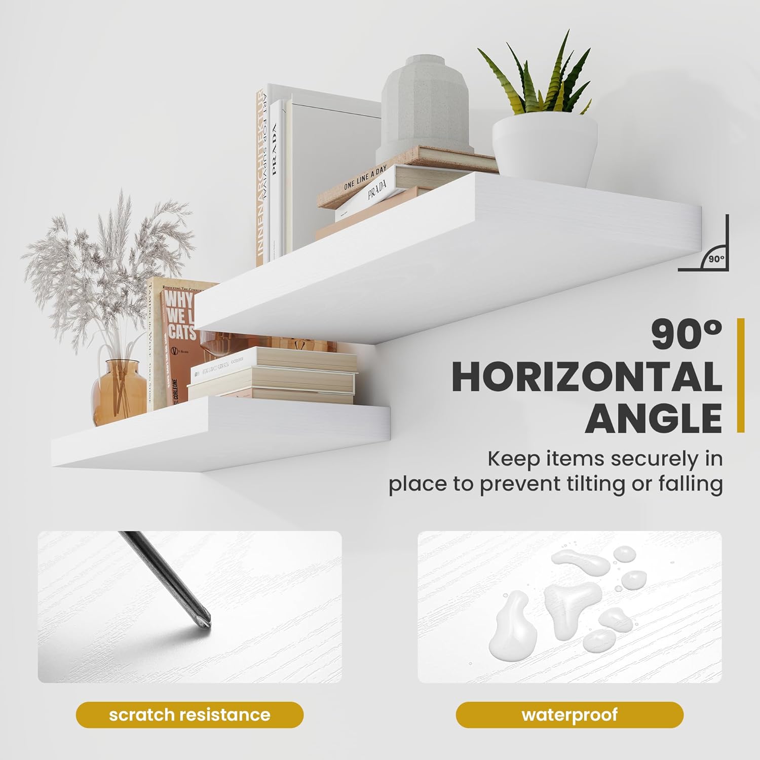 30 Inch Floating Shelves, 9.3" Deep Floating Shelf Wall Mounted, 30" Wall Shelves, Rustic Deep Bookshelf, Large Display Shelves & Storage Shelves for Bedroom, Living Room, White, Set of 2