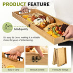 Large Charcuterie Board with Handles, 32 x 12 Inch Foldable Bamboo Serving Cheese Boards - Serving Platter for Meat, Party Appetizers, Outdoor & Fruit