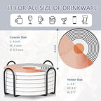 Table Coaster for Drinks Set of 6, Coral Watercolor Series Round Ceramic Coasters,with Cork Base and Metal Holder,Great Housewarming Birthday Gifts,Home Decor