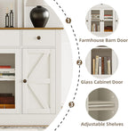 4 EVER WINNER 55" Buffet Cabinet with Storage, Farmhouse Coffee Bar Cabinet with Glass Doors and Drawers, Sideboard Cabinets with Adjustable Shelves for Living Room, Kitchen, White