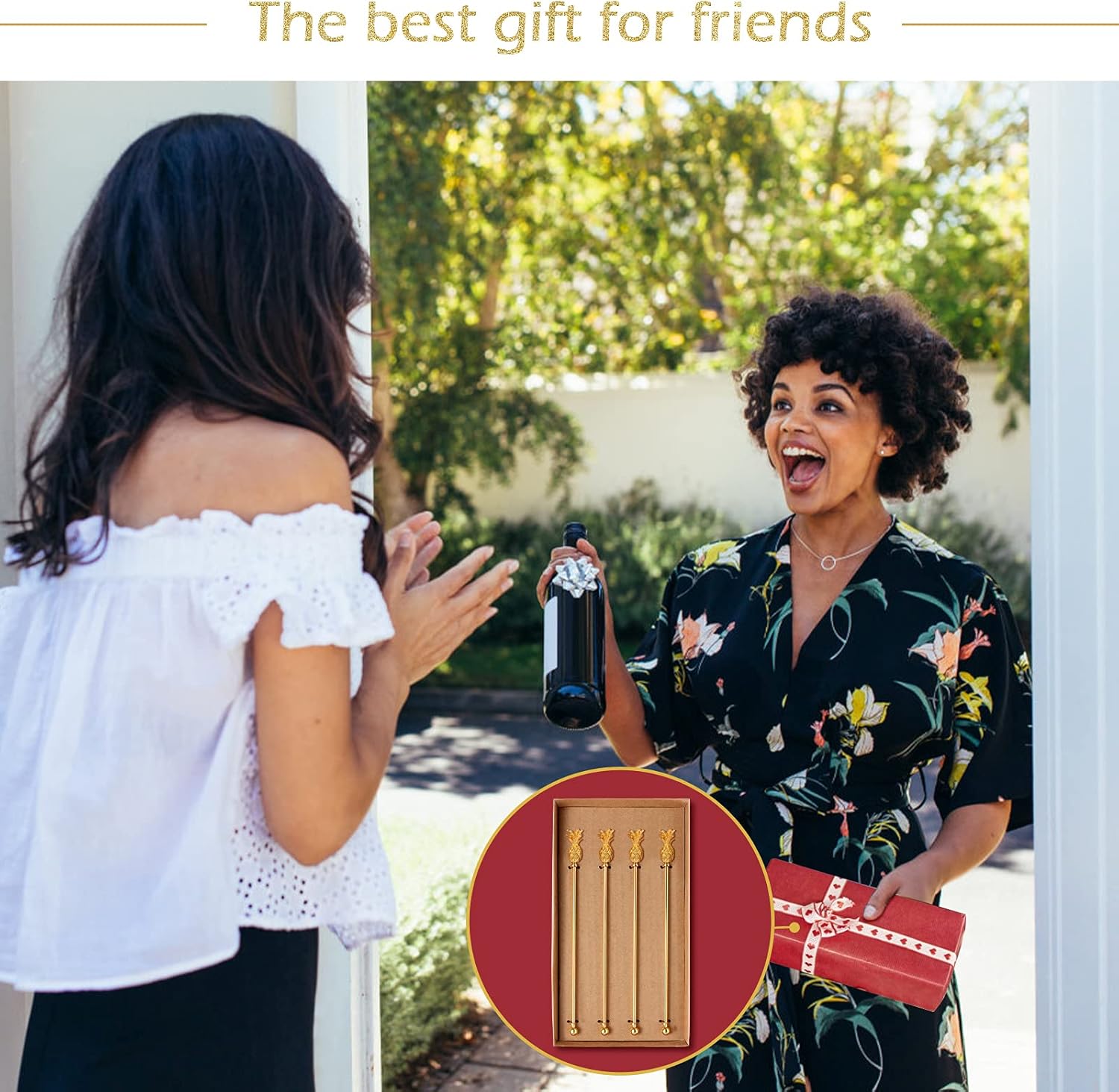 Pineapple Drink Stirrer Sticks Stainless Steel Coffee Beverage Stirrers，Set of 4 Cocktail Swizzle Stick,7.28", Gold