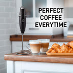Zulay Kitchen Powerful Double Whisk Milk Frother Handheld - Foam Maker With Stand - Whisk Drink Mixer for Coffee, Mini Foamer for Latte, Matcha, Frappe, Hot Chocolate & Cappuccino (Metallic Black)