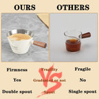 Mongdio 2 Pcs Espresso Measuring Cup, Stainless Steel Espresso Shot Cups with Wooden Handle and Double Spouts, 6.8OZ/200ML, White