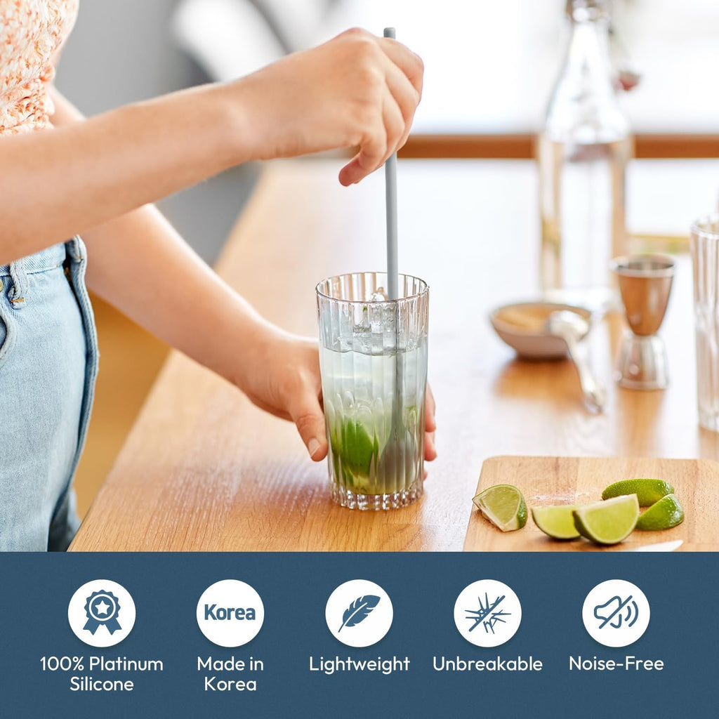 carrotez 9.9" Silicone coffee stirrer, Long Coffee Spoon, Reusable Iced Tea Spoon, Multipurpose Beverage Stirring Stick - Grey