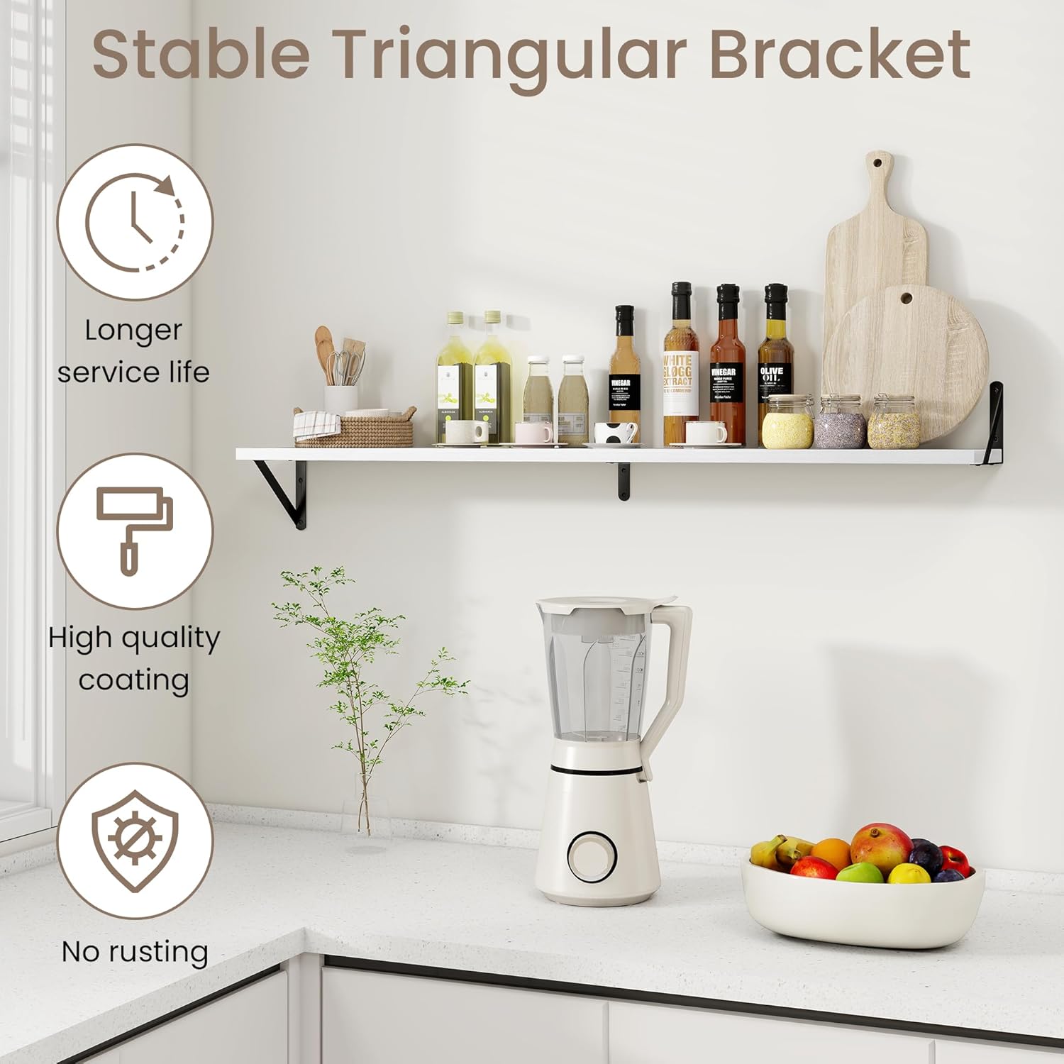 Dreamland Deep Floating Shelves for Wall, 48W x 8D Wall Mounted Shelves Set of 2, Wide Display Ledge Shelf with Sturdy Metal Brackets for Living Room, Bathroom, Bedroom and Kitchen, White