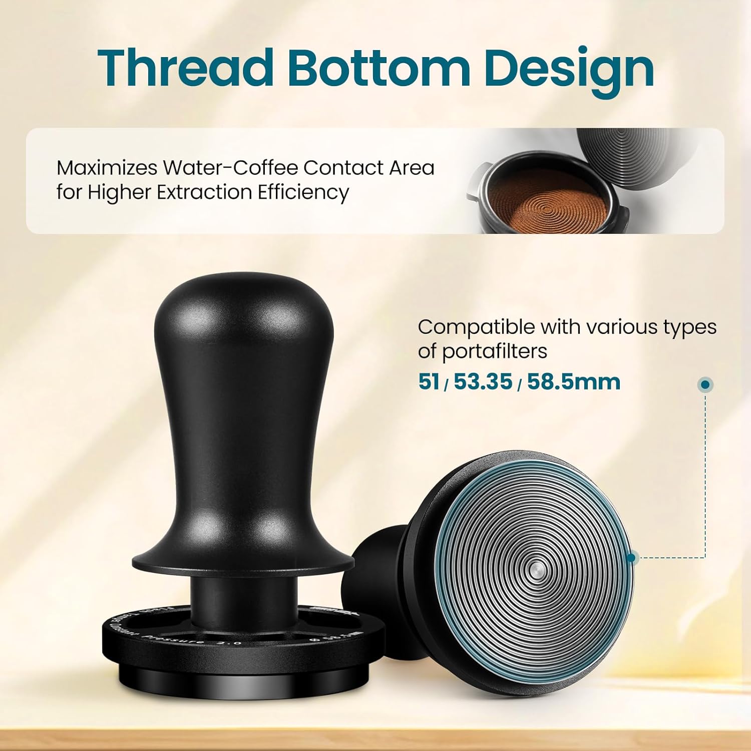 MHW-3BOMBER 51mm Espresso Coffee Tamper, 30lbs Constant Pressure Espresso Hand Tamper with Sound Feedback for Barista, Extra 15lbs Spring Loaded, Fit 51mm Portafilter, Astra Tamper, T7016-OS