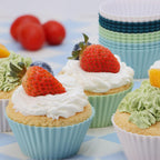 Silicone Baking Muffin Cups 12 Pack, Reusable Cupcake Liners Cake Molds, BPA Free, Dishwasher Safe(White, Green, Navy, Dusty Blue)