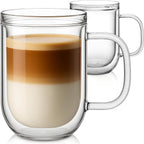Aquach 16 Oz Double Walled Glass Coffee Mugs, Clear Glass Coffee Tea Cups, Microwave and Dishwasher Safe Home Office Insulated Glass Cups Perfect for Americano Latte Hot&Cold Beverages, 2-Pack