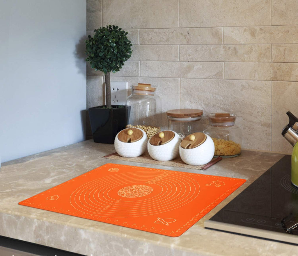 Silicone Baking Mat for Rolling Pastry Dough with Measurements, 19.7" x 15.7" BPA Free Non stick and Non Slip Orange Table Sheet Baking Supplies for Bake Pizza Cake