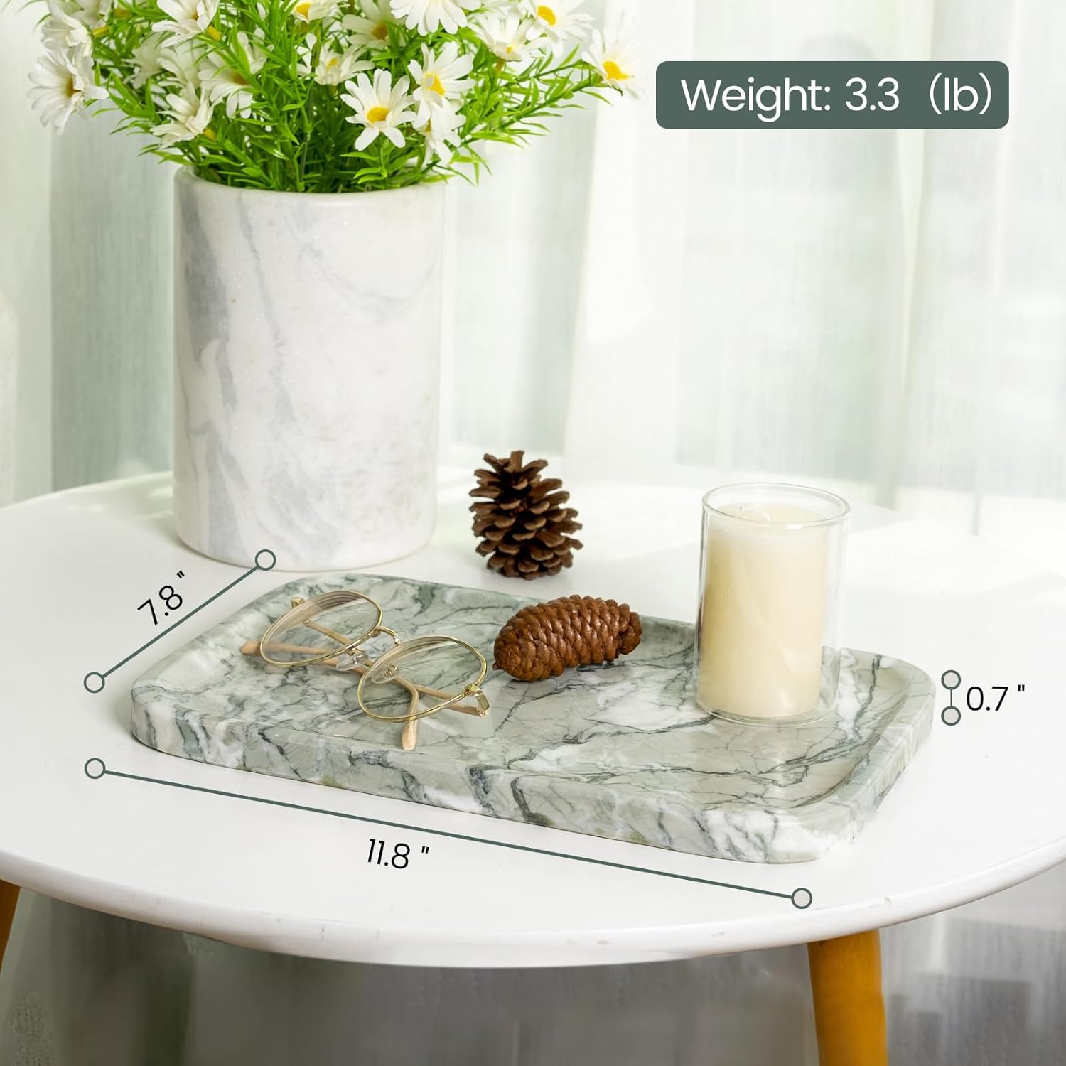 Vanity Tray, Marble Bathroom Tray Countertop, Decorative Dresser Organizer, Green Stone for Perfume Jewelry Holder Storage for Kitchen Sink(Light Green)