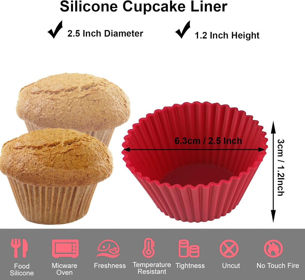 Nalchois Silicone Cupcake Baking Cups 12 Pack, Wine Red Reusable Silicone Muffin Cupcake Liners，Non-Stick Easy Release Silicone Baking Molds BPA Free for Cupcakes Muffins Pudding Tart Jelly Mousse