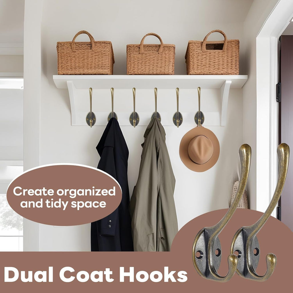 Wall Hooks for Hanging, 10-Pack Heavy Duty Metal Coat Hooks, for Living Room, Bathroom, Kitchen, Bedroom for Towel, Hat, Key, Closet, Bag (Bronze)