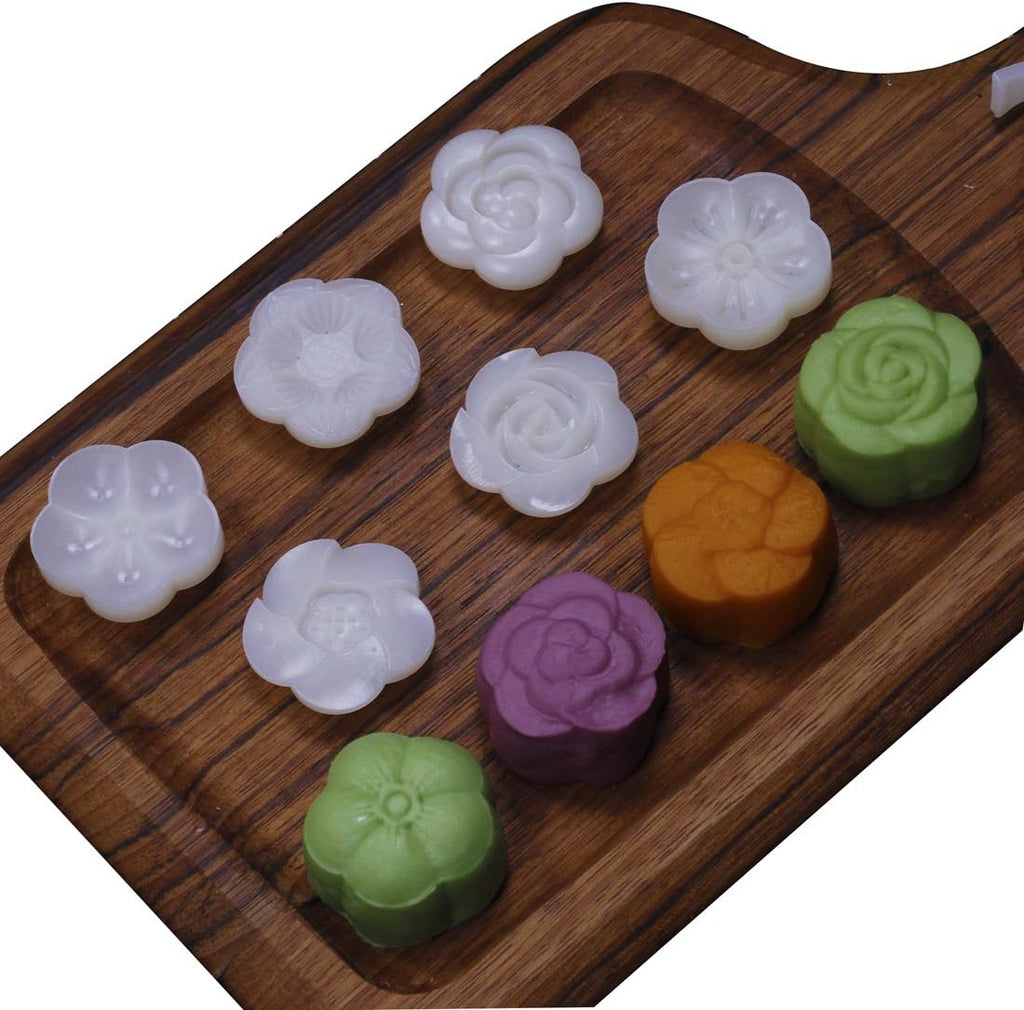 Moon Cake Mold Chinese Mid-autumn Festival Cookie Stamp Set, Thickness Adjustable 50g 6 Stamps Mooncake Shortbread Press DIY Decoration Hand Cutter Cake Polvoron Mold