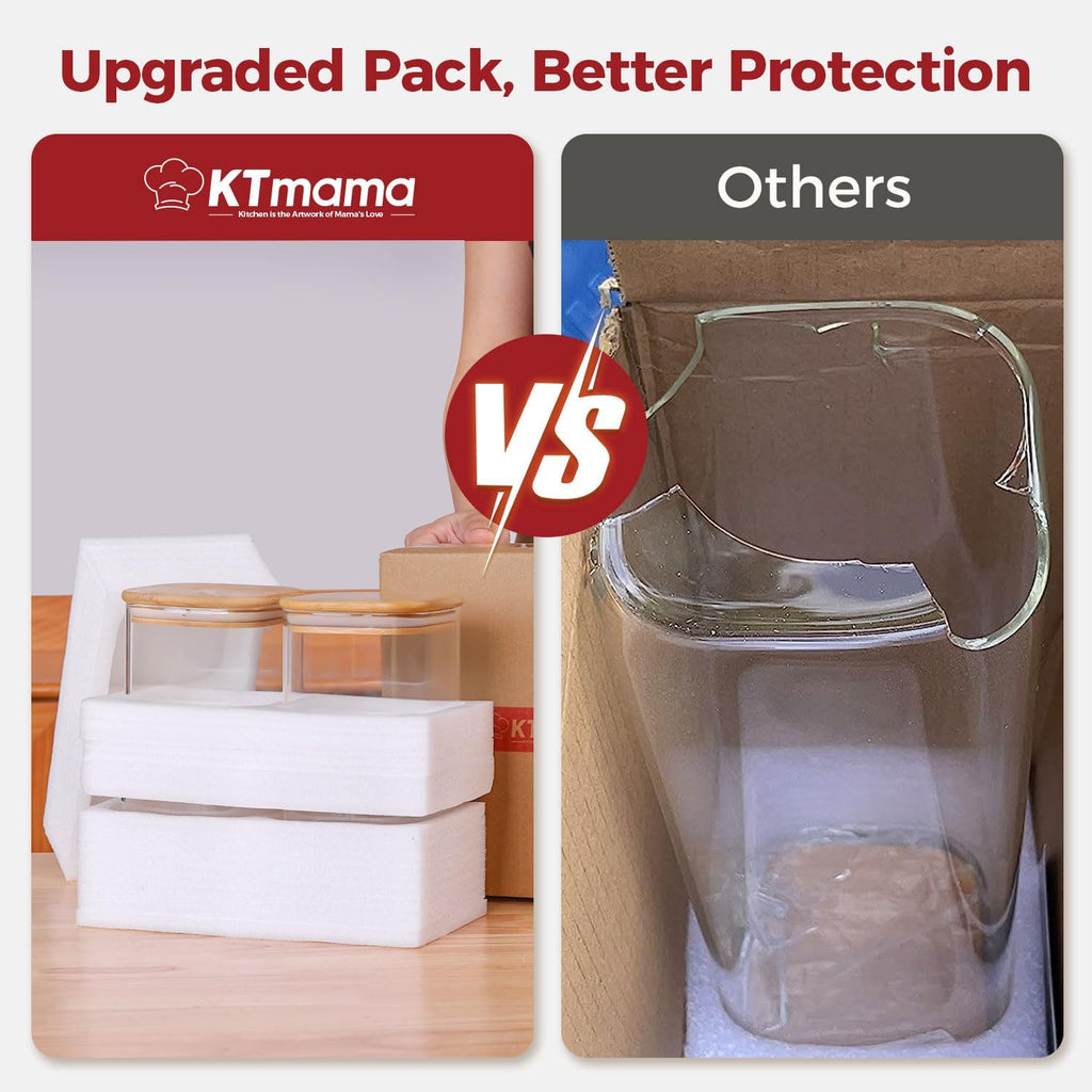 Glass Storage Jars with Bamboo Lid,Airtight Kitchen Canisters for Baking, Food Jar Container for Spices Cookie Tea Coffee Beans Snacks (4 pack 0.6qt)