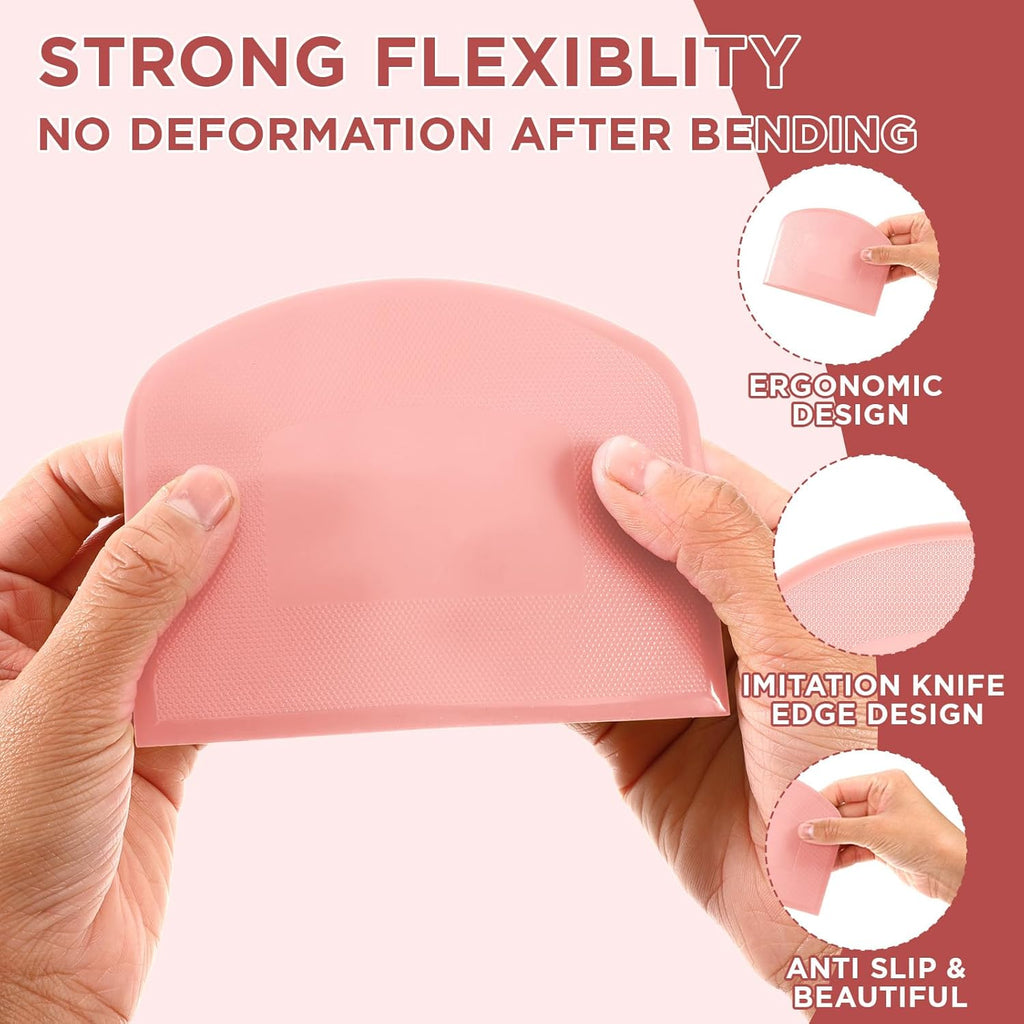 24 Pcs Plastic Dough Scraper Set Multipurpose Bench Cake Cutter Flexible Scraper Spatula for Cake Bread Pizza Food Pastry Icing Kitchen Baking Tool, 6 Colors