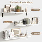 Fun Memories Deep Floating Shelves, 36W x 8D Floating Shelves Set of 2, Wall Mounted Shelf with Metal Brackets, Rustic Wood Wall Shelf for Bathroom, Kitchen and Living Room, White