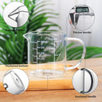 77L Glass Measuring Cup, Clear Liquid Measuring Cup with V-Shaped Spout and Three Scales, High Borosilicate Glass Beaker with Handle for Kitchen or Restaurant, 300 ML (0.3 Liter, 1 1/4 Cup)