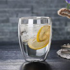 Glass Coffee Mugs Set of 2, Double Walled Clear Coffee Cups 12oz, Clear Latte Espresso Mugs for Milk Juice, Clear Glass Cappuccino Cup Glassware Gift for Christmas Birthday